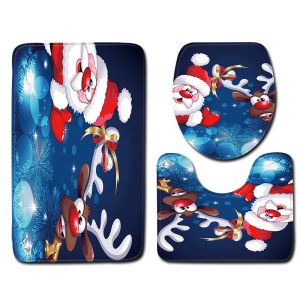Snowman Christmas Bath Mat Set Anti Skid Restroom Mat Set