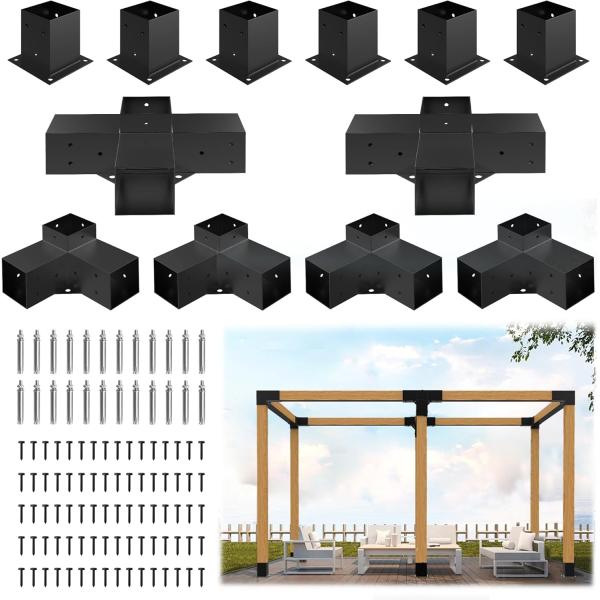 Aluminum Alloy Pergola Kit with 3-Way Brackets for 4"x 4" Lumber Lightweight High-Strength DIY Pergola Brackets Support for Gardens