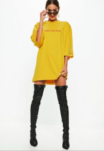 Yellow Oversized T Shirt Dress For Women
