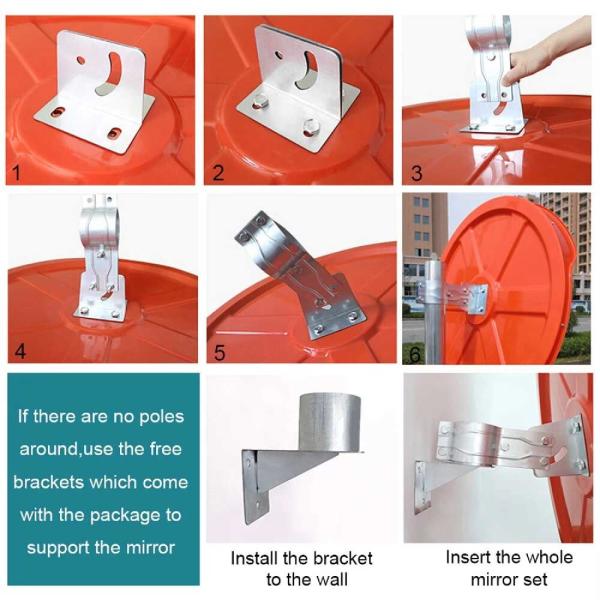 Unbreakable Round Convex Mirror For Road Safety Orange Color