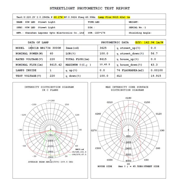 Stable Performance Outdoor LED Street Lights 60W Wide Operating Voltage Range