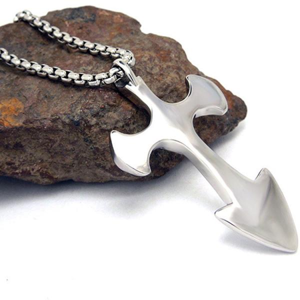 Gothic Fashion Men's Necklace 925 Silver Plated Titanium Stainless Steel Cross Sword Pedant (SP081)
