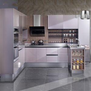 Cheap Flat Eased Edge Modular Stainless Steel Indoor Kitchen Cabinets wholesale