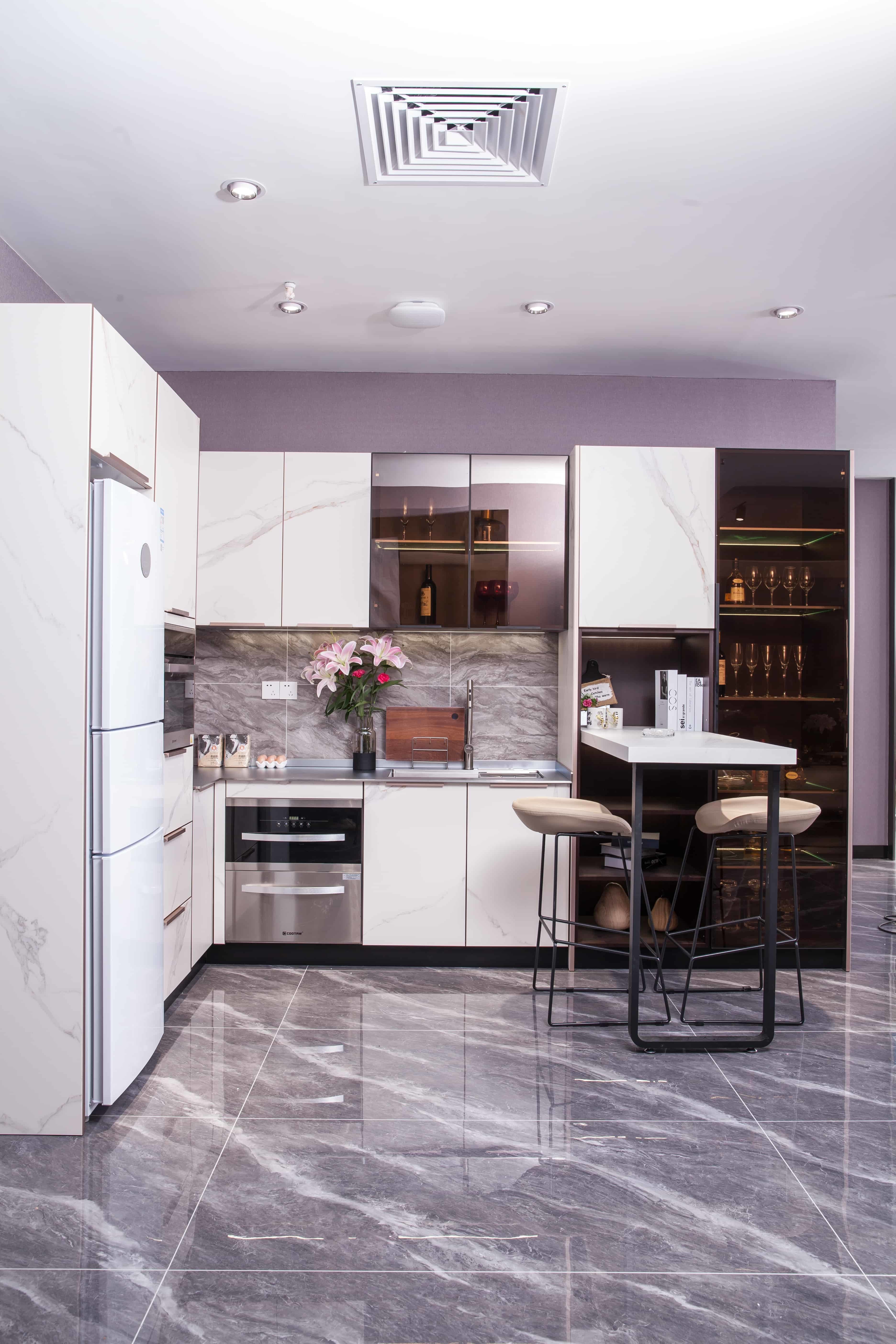 Stainless Steel Kitchen Cabinets - Wine Cabinet - Marble - Bar - Storage