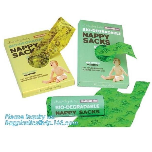 Nappy Baby Disposable Diaper Sacks, Degradable scented disposable baby diaper sack, green tie handle baby diaper sack