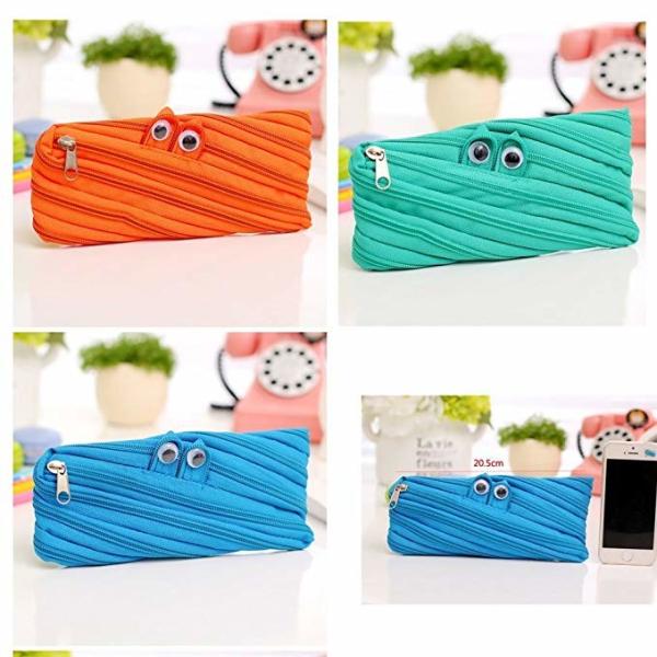 Cute Cartoon Canvas Pencil Pouch With Zipper , Big Eyes Monster Kids Pencil Bag