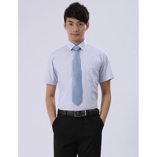 Summer Blue Striped Custom Business Shirts Short Sleeved Shirt For Male / Female