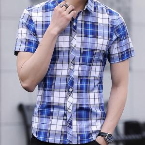 Cheap Slim Fit Checkered Pattern Mens Casual Dress Shirts Short Sleeve Fast Drying wholesale