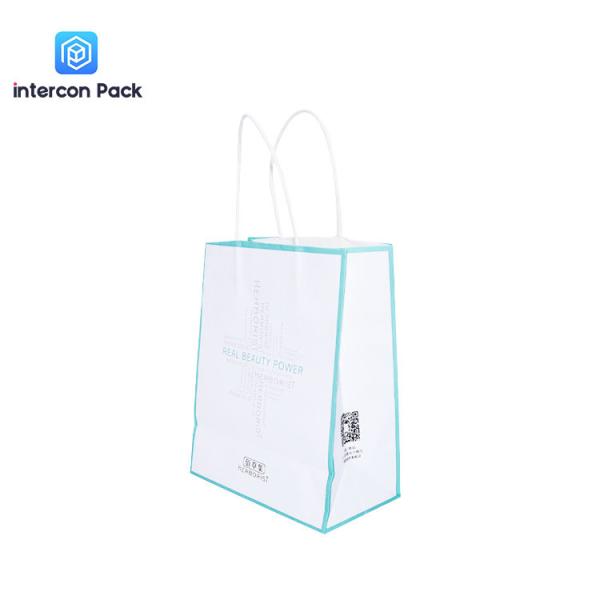 Gift Package White Kraft Shopping Bags Glossy Lamination Custom Logo