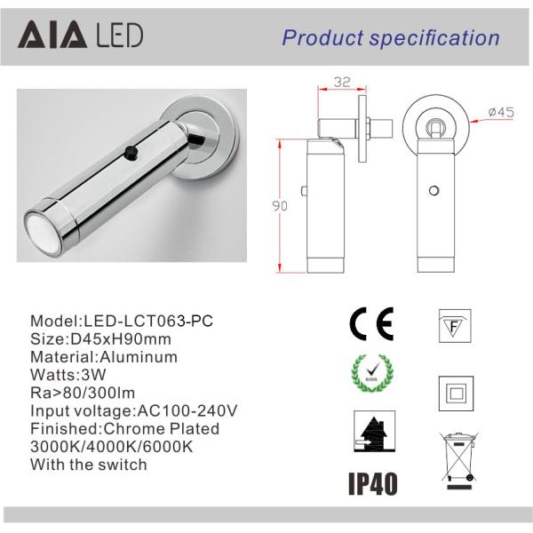 Interior switch on lamp head fairy small headboard wall light 3W led bed reading lamp bedside wall lamp foldable for bed