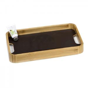 Cheap Hotel Guestroom Leather Bamboo Tray Rectangle Multi use Customized wholesale