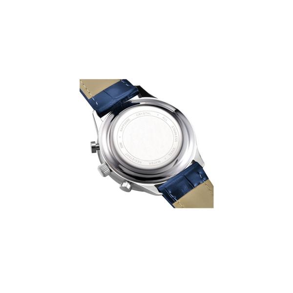 Stainless Steel Case Genuine Leather Wrist Watch Quartz Movt Blue Color