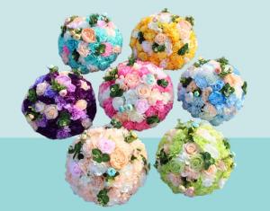 Cheap Rose Hydrangea Fake Flower Balls Faux Floral Sphere Orange Blue wholesale