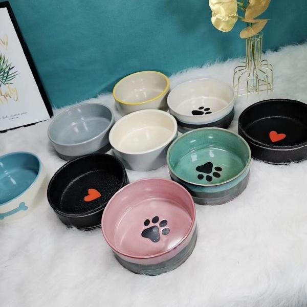 Pet Porcelain Engaved Printing Cute Dog Bowls Pup Cat Feeder