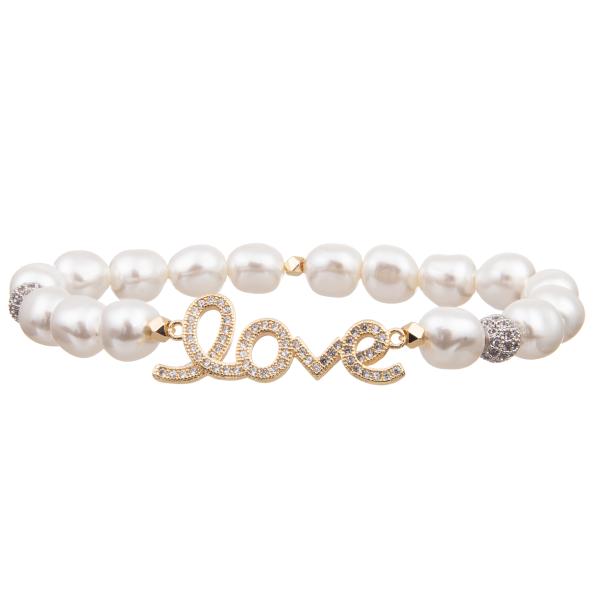 2023 ideal wedding gift Glass White Pearl And Brass Zircon LOVE Stretchy Handmade Beads Bracelets