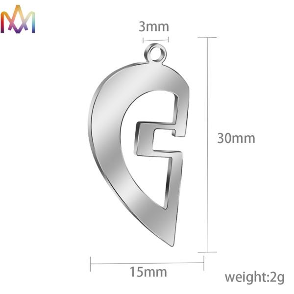 Anti Fading 304 Stainless Steel Half Heart Pendant