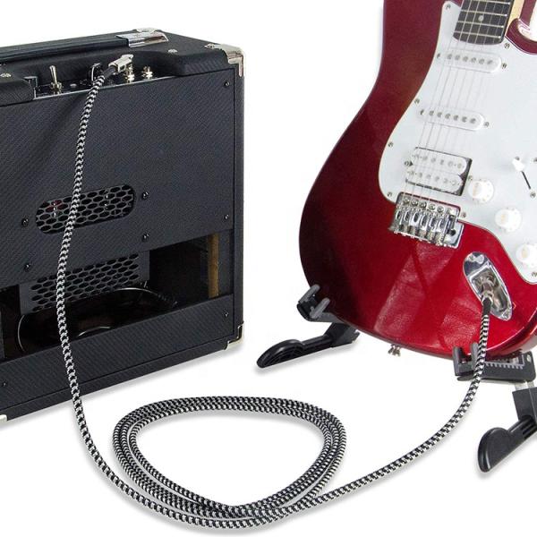 Durable Braided Right Angle to Straight 3M 10FT 1/4 inch TS Jack Music Instrument Electric Guitar Cable
