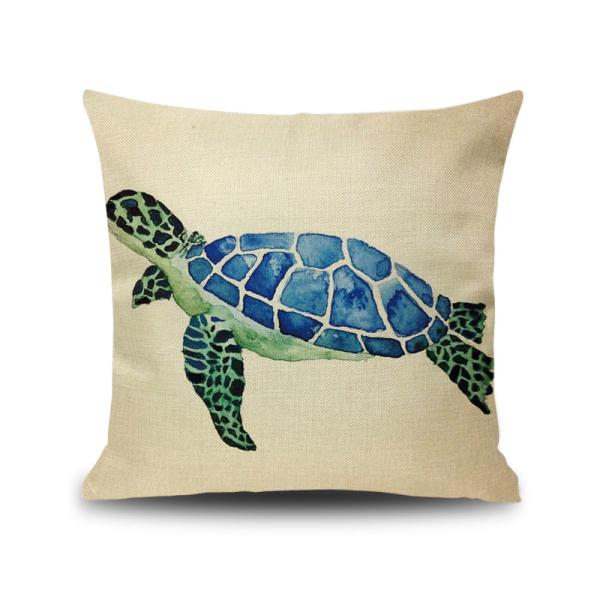 Sea Life Decorative Throw Pillow Covers 18"x 18" , Faux Linen Coastal Turtle Cushion Cases for Bed and Couch