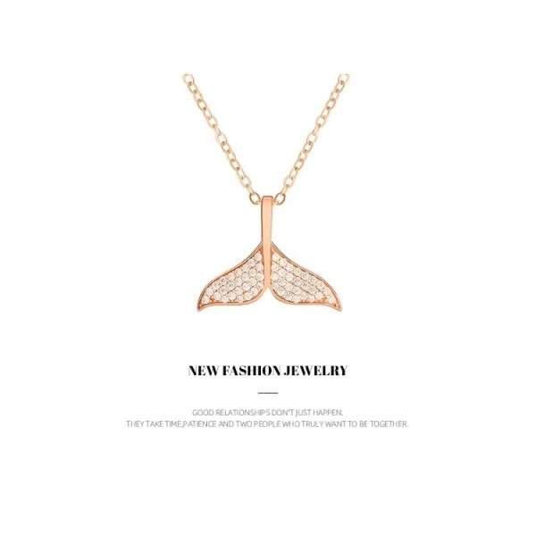 2021 Korean Shinny Jewelry 925 Sterling Silver Necklace Geometric Cubic Zirconia Mermaid Pendant Necklace For Women