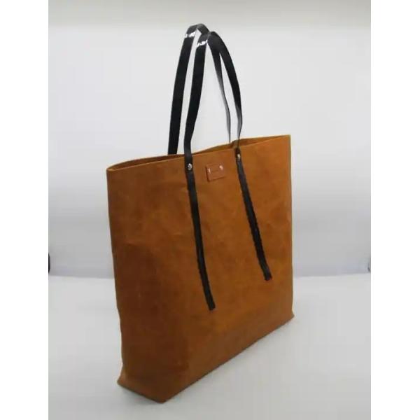 Letter Pattern Washable Kraft Paper Tote Bag Degradable Environmental With Logo Printed