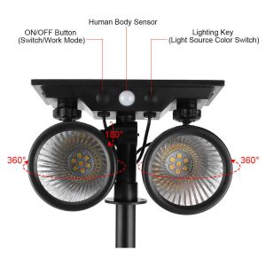Dual Head 2400mAH 6000K Commercial LED Solar Landscape Spotlights