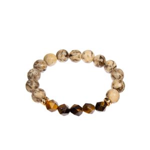 Buy cheap Handmade Elastic Beaded Stone Bracelet , Unisex Natural Tiger Eye Bracelet from wholesalers
