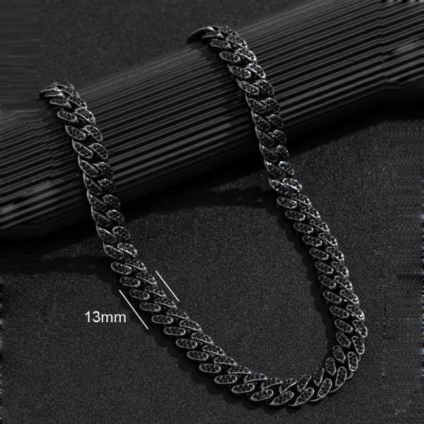 Hot Sale 13.5mm Gunmetal Cuban Chain Necklace For Men Women Hip Hop Rapper Necklace Iced Out Bling Rhinestones Jewelry