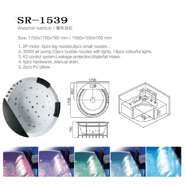 1700 X 800 2 Person SPA Massage Bathtub 72" Round Whirlpool Tub Bar Counter