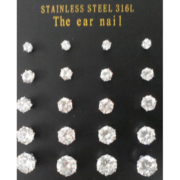 316L Stainless Steel 6 Prongs Sparkling 3mm-7mm Round Cubic Zirconia Stud Earrings