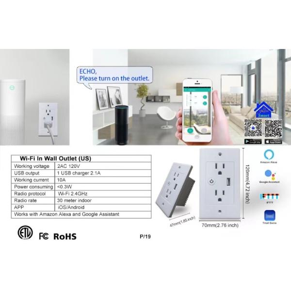Smart Home In Wall Outlet In Wall Plug Socket Outlet Electrical Outlet With Assistant 1 Usb Port Smart Charge