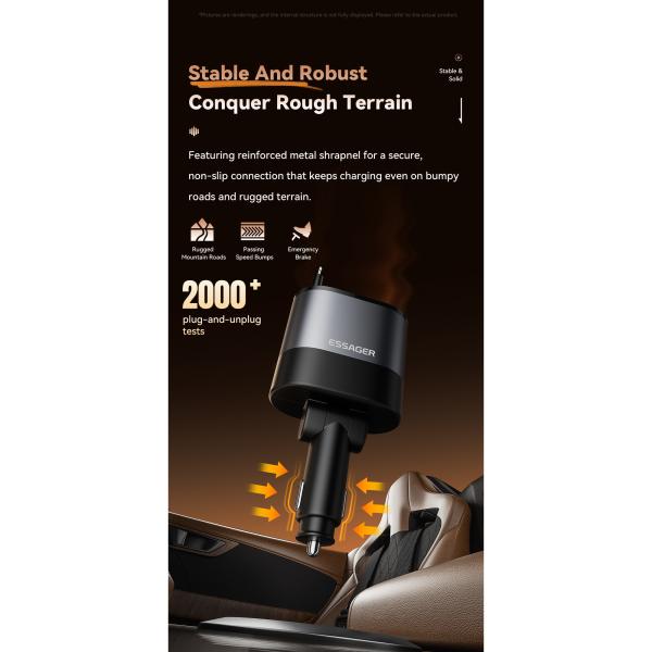 ESSAGER SHE-6001 45W PD 30W Car Charger with Fast USB C Lighting Cable Aluminium Alloy PC Material