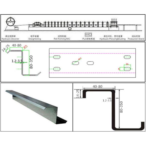 Z Channel / Section / Profile Cold Roll Forming Machine For 80 - 300 Width Z Channel