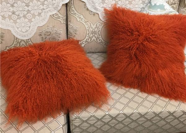 Quality Mongolian Sheepskin Wool Cushion Genuine Long Curly Fur Pillow sheepskin curly fur cushion for sale