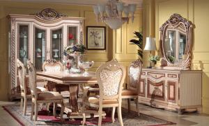 Cheap 6 Chairs Carved Flower Dinning Room Set wholesale