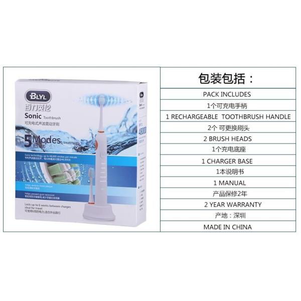BLYL 48000/Min Ultrasonic Waterproof Rechargeable Electric Toothbrush with 4 Heads Oral Hygiene Dental Care for Adults