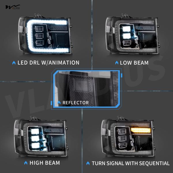 Auto Part Position Front Projector-Clear Reflector LED Headlights w/ Dynamic Animation