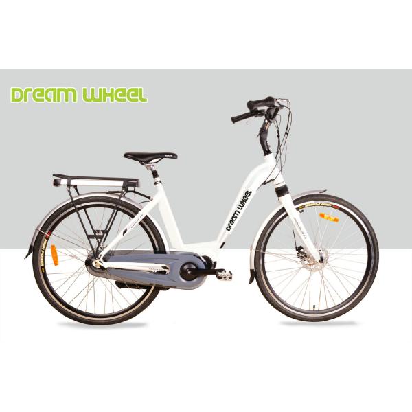 White 36V 250W Electric Urban Bike , 700C Electric Town Bikes Middle Motor