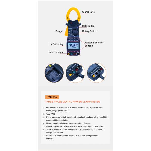 Multifunctional 3 Phase Clamp Meter , High Precision Electrical Clamp Meter