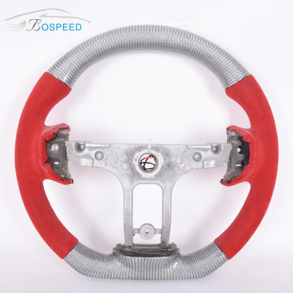 350mm Red Leather Silver Cadillac Steering Wheel Carbon Fiber Sports Car Stripe