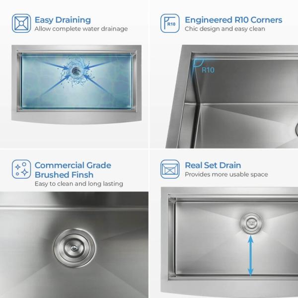 Single Bowl 36 Inch Kitchen Sink Apron Front Farmhouse Workstation 304 Stainless Steel