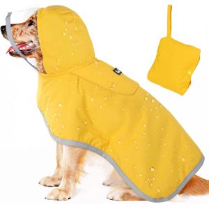 Dog Waterproof Raincoat with Poncho Hoodie, High Reflective Adjustable Yellow