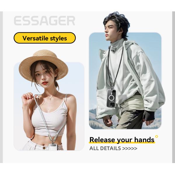 ESSAGER ES-X65 Series 60W Charging Lanyard Style USB C to USB C Cord with USB 2.0 Connector