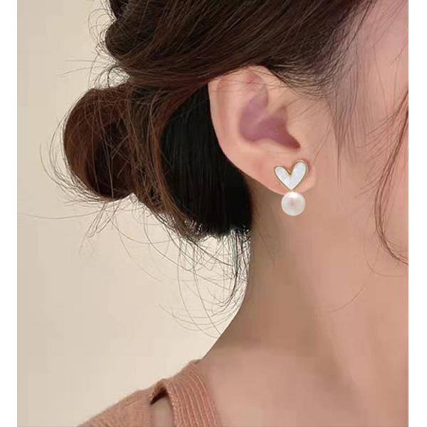 Natural Pearl Shell Chokers Necklace Heart Shape 925 Sterling Silver Necklace Shell Earring Ring Jewelry for Women Gift