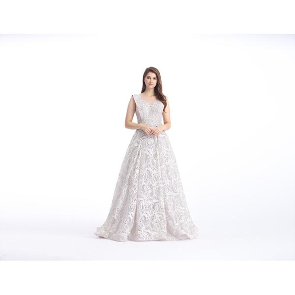 Grace White Lace Embroidery Simple Elegant Wedding Dresses Sleeveless U - Neck