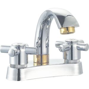 Cheap Brass Low Arc Centerset Bathroom Faucet Two Handle Deck Mounted wholesale