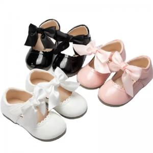 Cheap 2023 New Stylish Leather Bow Cute Sweet Flat Dancing Princess Baby Girl Shoes wholesale