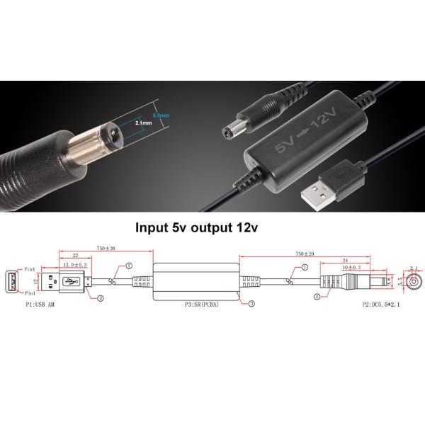 5V to 9V 12V Step Up Cable USB to DC Converter for Router Camera