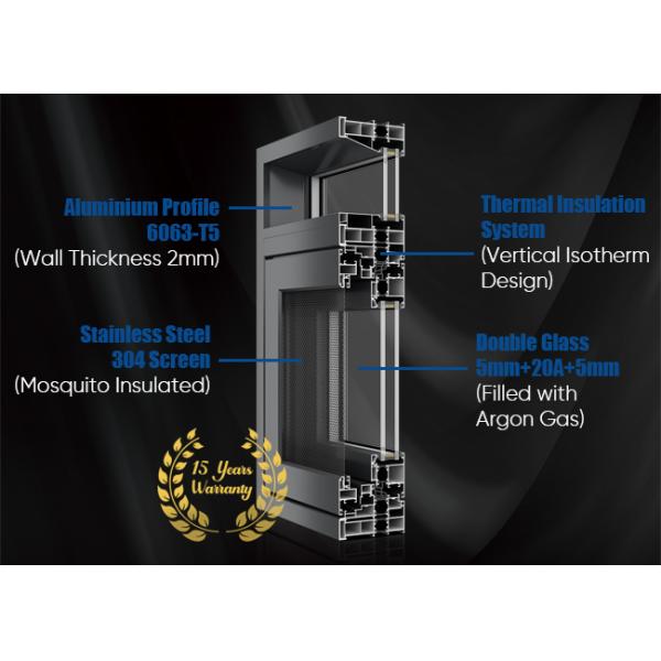Thermal Insulation Heat Preservation Aluminium Casement Windows 2mm Profile