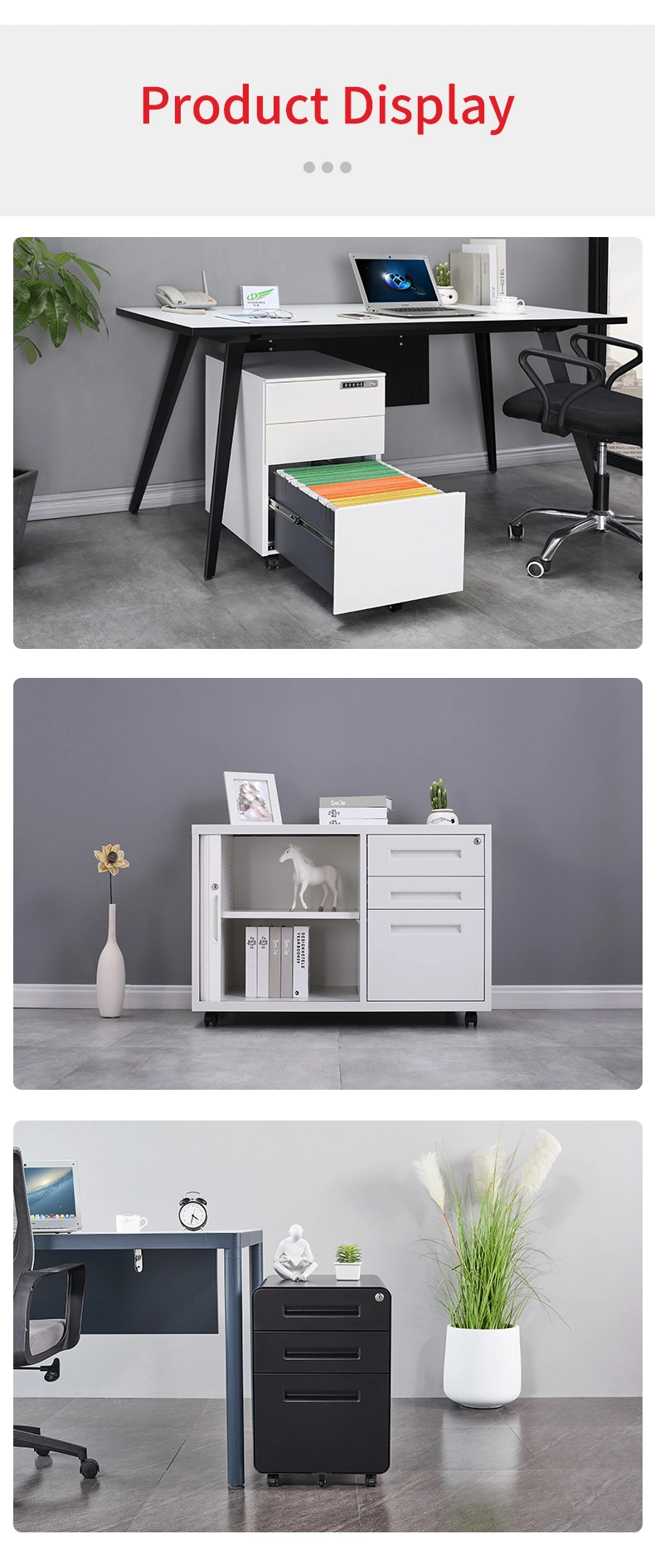 Steel 3 Drawer Storage Office Mobile Pedestal For A4 File