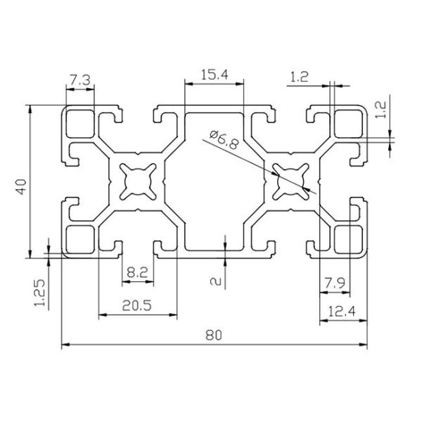 European Standard Anodized T Slot Aluminum Extrusion 40 * 80 For Industrial